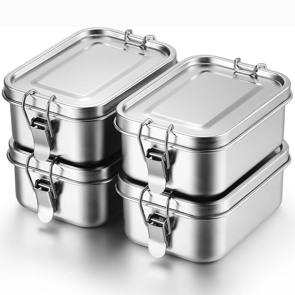 Food Snacks Wholesale - 4 Stück Edelstahl-Bento-Box, Metall-Lunchbox, Lebensmittelaufbewahrungsbehälter mit