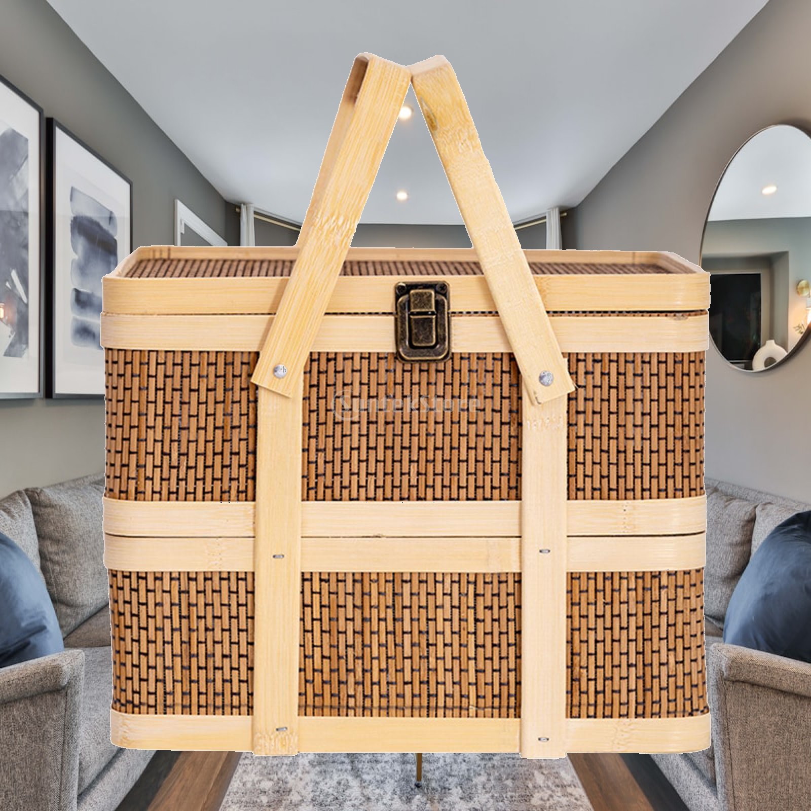 Snacks Food Hamper Basket - Geflochtener Picknickkorb, Lebensmittel-Aufbewahrungskorb, Doppelschichtig, Geschenkverpackungskorb, Großer