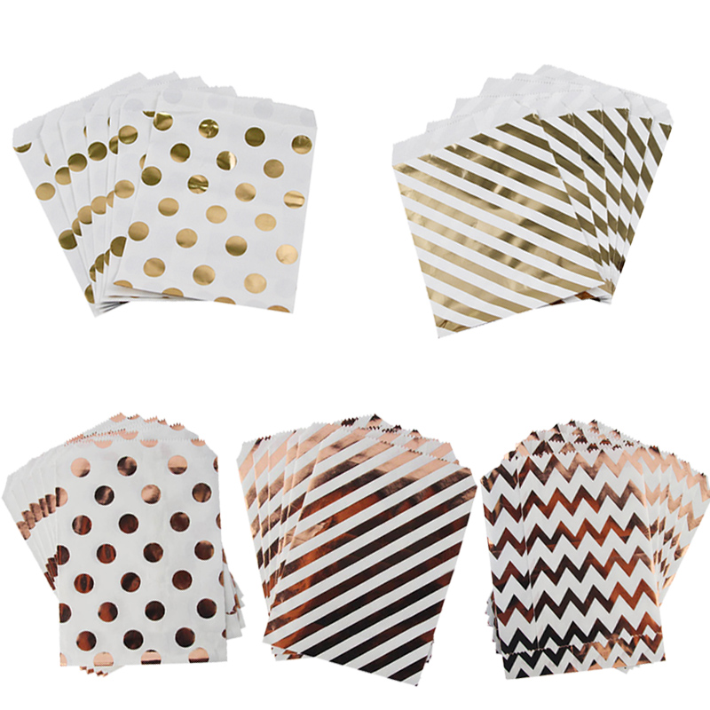 Food Snacks For Baby Shower - 20/25 Stück Gold/Roségold Punkt/Gestreifte Süßigkeitentüten Papier