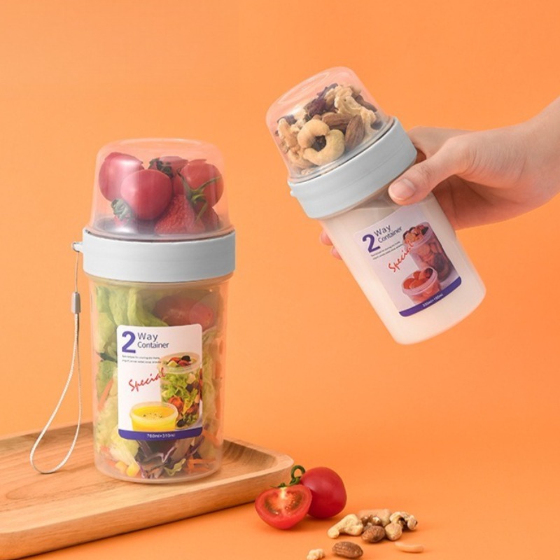 Baby Food Snacks Yogurt - Tragbare Doppelschichtige Multifunktionale Frischhaltebox Joghurt-Salat-Aufbewahrungsbox Obst-Snack-Dose